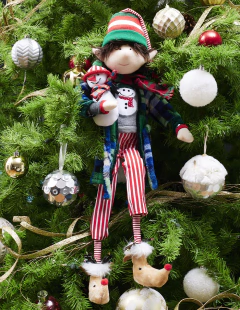 Duende Pj's con bata azul y verde con snowman 70 cm - Queca Designs