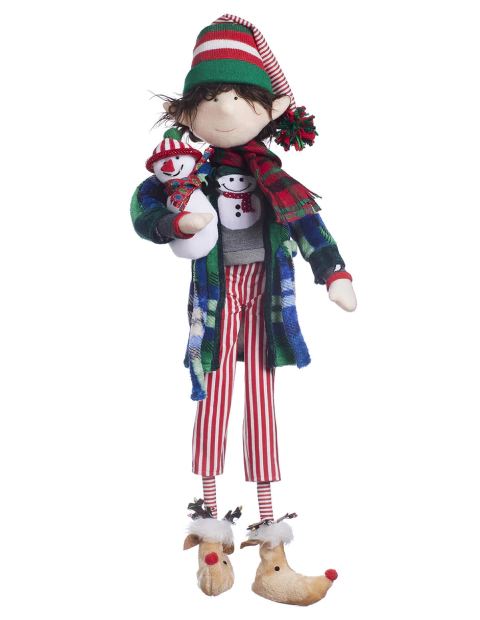 Duende Pj's con bata azul y verde con snowman 70 cm