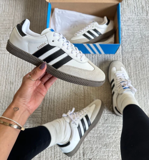 ADIDAS SAMBA FEMININO COURO PRETO/BRANCO