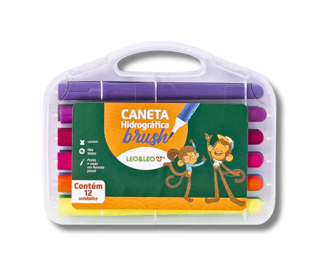 Caneta Hidrográfica Brush - 12 Cores - Leo & Leo
