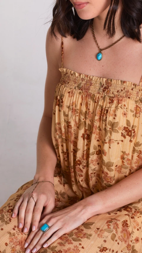 Kit Colar Mini Turquesa Boho + Anel Pedra Quadrada Turquesa + Handchain Boho - comprar online