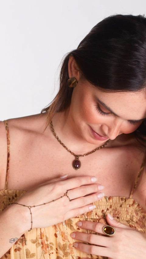 Kit Colar Mini Marrom Boho + Anel Pedra Marrom + Handchain Boho - comprar online