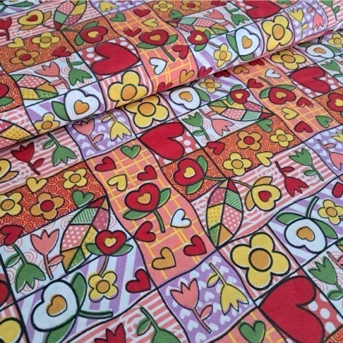 Tecido Chitão Floral Romero Brito Vermelho - 100% Poliéster