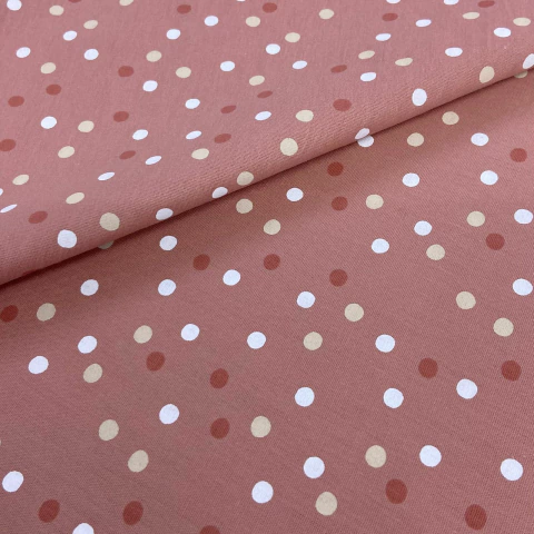 Tricoline Bolinhas Branca e Bege fundo Rose