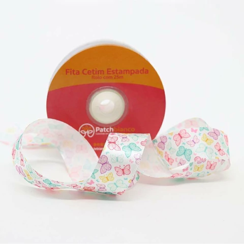 Fita Cetim 25mm Borboletas 0008