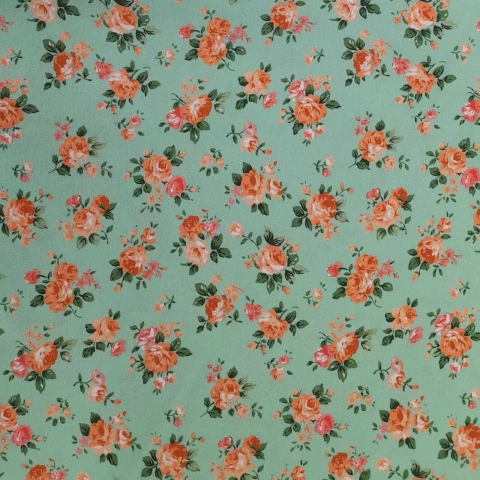 Oxfordine Digital Floral Coral fundo Verde - 100% Poliéster