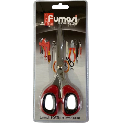 Tesoura Multiuso Vermelha e Preta Lâmina Titanium com Fio Serrilhado 6"pol. FUMASI
