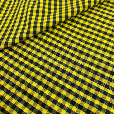 Tricoline Fio Tinto Xadrez Amarelo e Preto