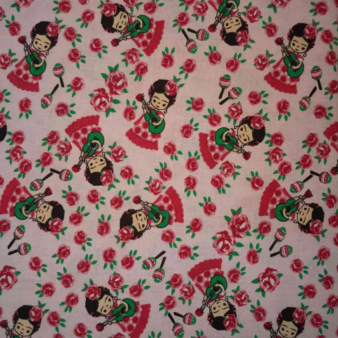Tricoline Frida Kahlo com Flores fundo Rosa