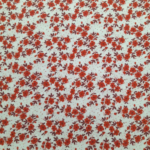 Oxfordine Digital Floral Vermelho fundo Branco - 100% Poliéster