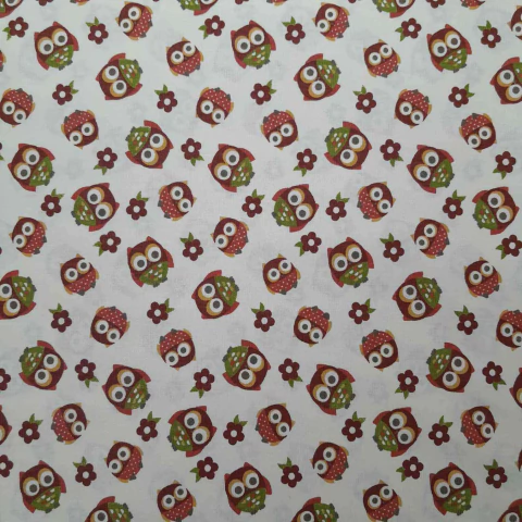 Tricoline Mini Corujas fundo Bege