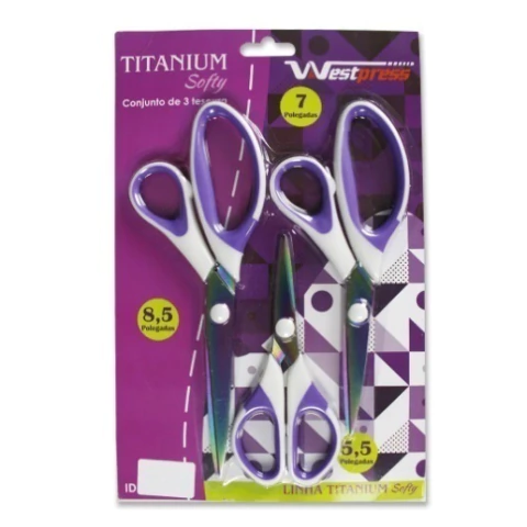 Kit Tesouras Titanium Softy Lilás e Off White com 3 unid. (8,5"- 7,5"- 5,5" polegadas)