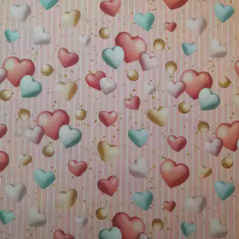 Tricoline Corações Digital fundo Rosa e Listras Branca