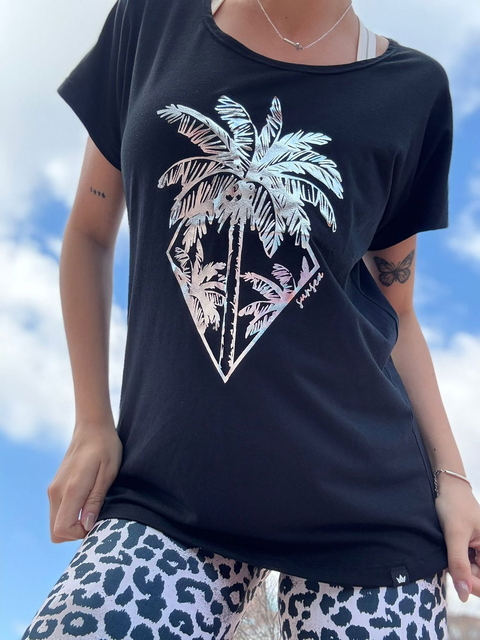 remera negra nueva palmera plata