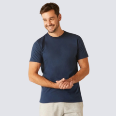 Camiseta Básica Masculina Decote Redondo Em Algodão Azul Marinho - comprar online