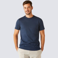 Camiseta Básica Masculina Decote Redondo Em Algodão Azul Marinho