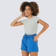 Blusa Básica Feminina Decote Redondo Em Algodão Cinza - comprar online