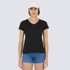 Blusa Básica Feminina Decote V Em Algodão Preto