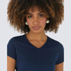 Blusa Básica Feminina Decote V Em Algodão Azul Marinho - comprar online