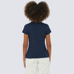 Blusa Básica Feminina Decote V Em Algodão Azul Marinho na internet