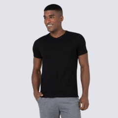 Camiseta Básica Masculina Decote V Em Algodão Preto