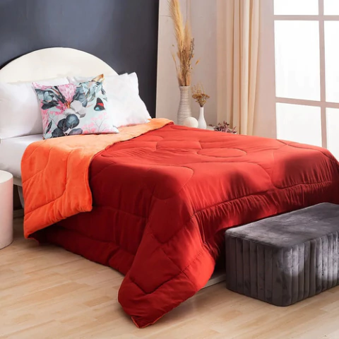 Acolchado Reversible Liso Dos Plazas Y Media, Dos Colores