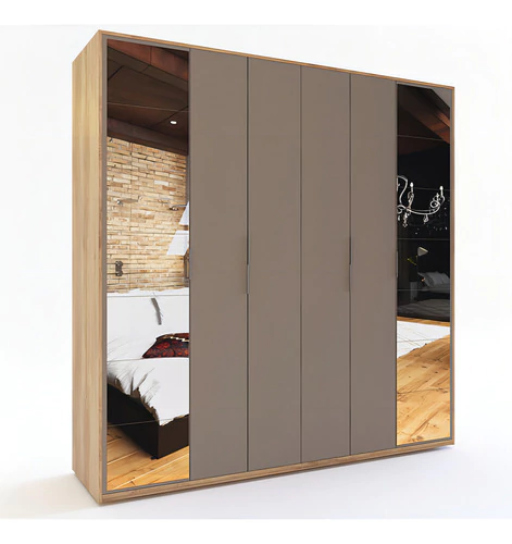 Ropero Placard Melamina Moderno 6 Puertas Abrir Con Espejos Color Roble Nebraska / Gris Cubanita