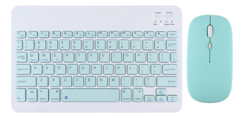 Kit Teclado Y Mouse Bluetooth Recargable Color Celeste
