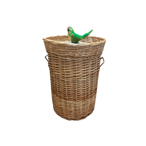 Cesto para Roupas em Vime Natural M Puxador Ararinha Verde