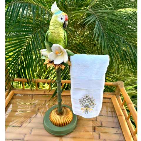 Porta Toalha Verde Calopsita Verde com Hibisco Branco