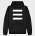 Hoodie moletom preto com três faixas brancas horizontais e logotipo IMERSO na parte frontal