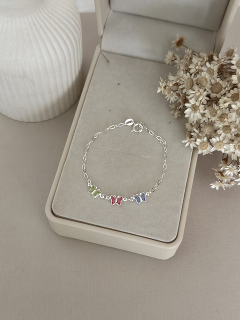 Pulseira Infantil 3 Borboletas Coloridas