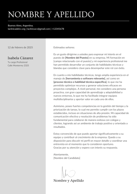 Carta de presentación profesional