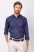 Camisa social manga longa regular 100% algodão azul marinho