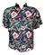 Camisa azul flor marrón/hojas verdes