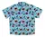 Camisa celeste flores blancas/naranjas/violetas