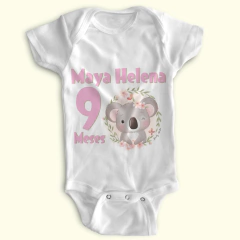 Body Bebê Personalizado Mesversário - Koala - Poliéster + Elastano 