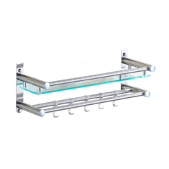 ESTANTE CON BARRAL ACERO INOX. VIDRIO