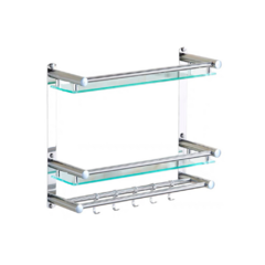 ESTANTE DOBLE CON BARRAL ACERO INOX. VIDRIO - comprar online