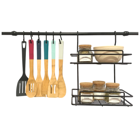 BARRAL 60 CM, ESPECIERO, 6 GANCHOS NEGRO - comprar online