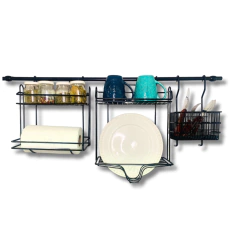 BARRAL 90 CM PORTA ROLLO, SECAPLATOS, CUBIERTERO NEGRO