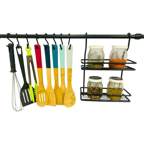 BARRAL 60 CM, ESPECIERO, 8 GANCHOS NEGRO - comprar online