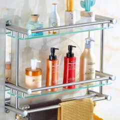 ESTANTE DOBLE CON BARRAL ACERO INOX. VIDRIO en internet