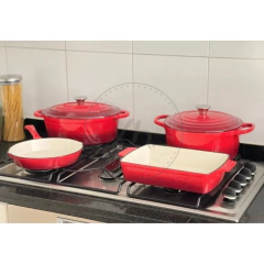 BATERÍA DE COCINA 4 PIEZAS HIERRO FUNDIDO ROJO - Viva Home