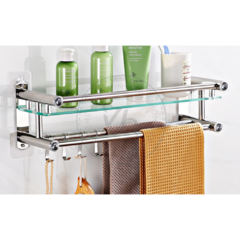 ESTANTE CON BARRAL ACERO INOX. VIDRIO - Viva Home