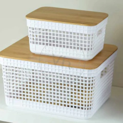 CESTO REJILLA TAPA BAMBU 8L BLANCO