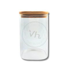 Imagen de FRASCO CUADRADO CON TAPA DE BAMBU X6U.