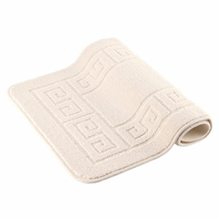 KIT ALFOMBRA BAÑO MARFIL Y CORTINA AZUL - Viva Home