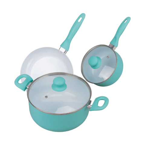 BATERIA DE COCINA 3 PIEZAS CERAMICA CELESTE