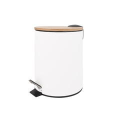 CESTO DE ACERO CON TAPA DE BAMBU 5 L BLANCO